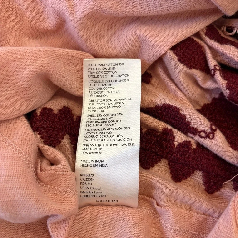 Free People Hometown Tie Front Sweater Top S Embroidered Boho Peasant Oversized